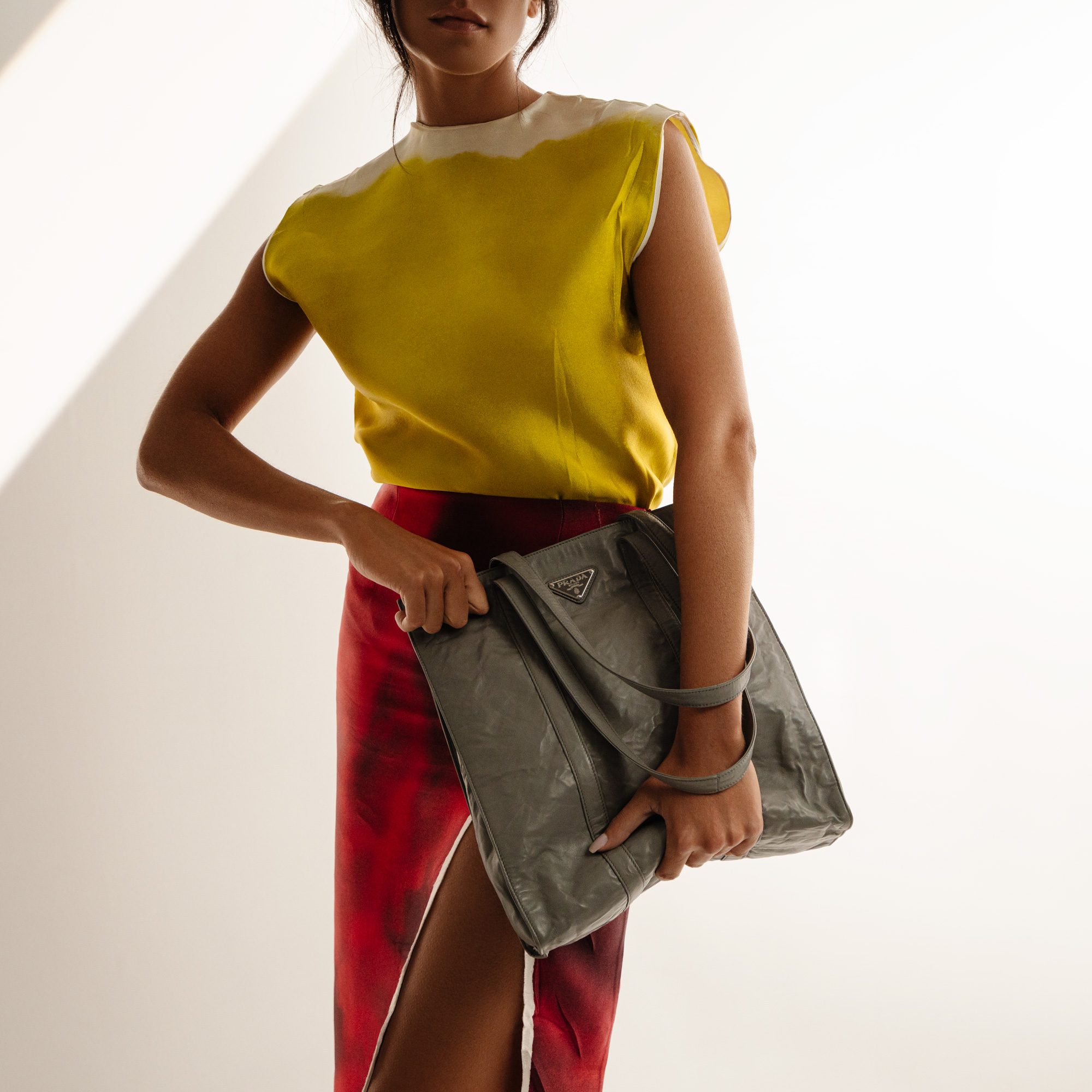 Small Antique Nappa Leather Tote in Slate Gray